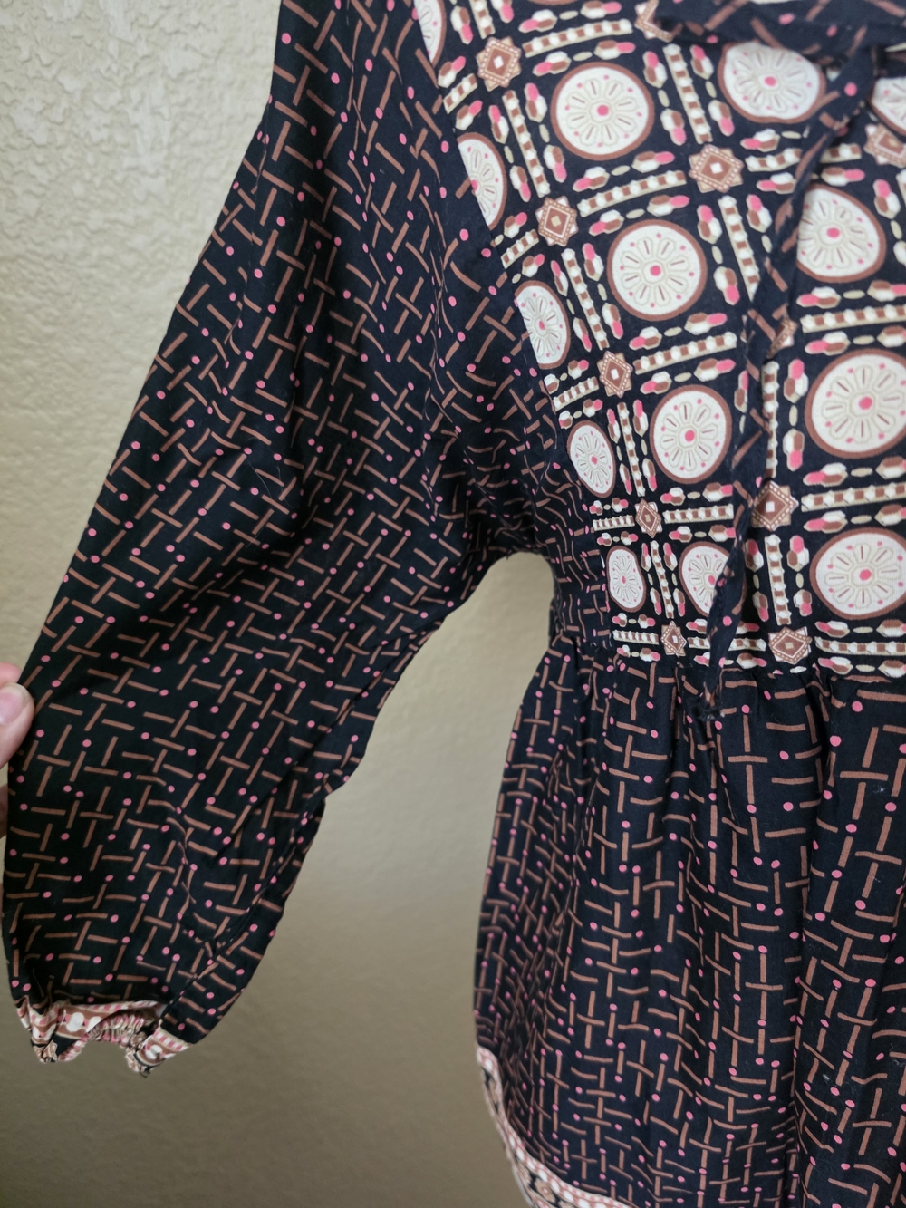 * H&M Boho cotton tunic blouse W geometric print and tie detail, Babydoll Flowy - Picture 3 of 8